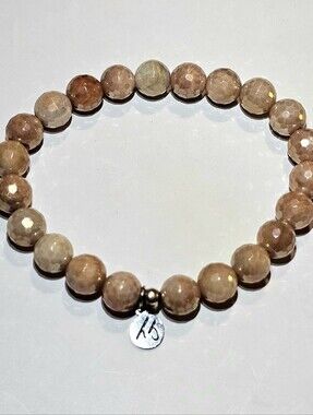 T. Jazelle Beaded Stretch Bracelet Faceted Beige Brown Stones
